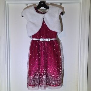Jona Michelle Red and White Kids Dress with Bolero